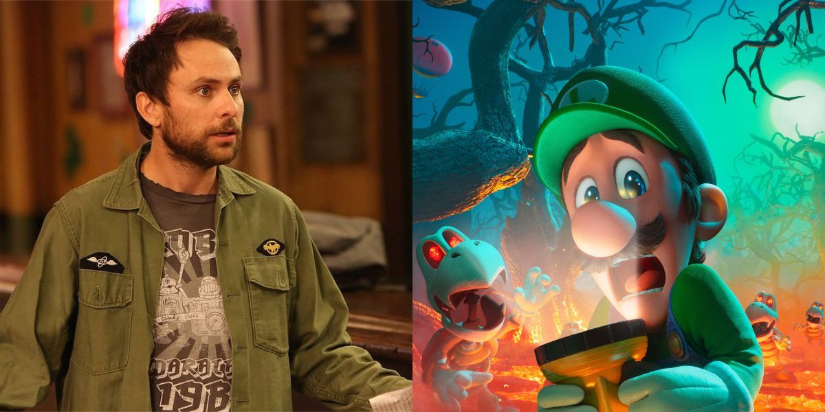 Charlie Day alaturi de personajul sau Luigi Super Mario Bros Movie