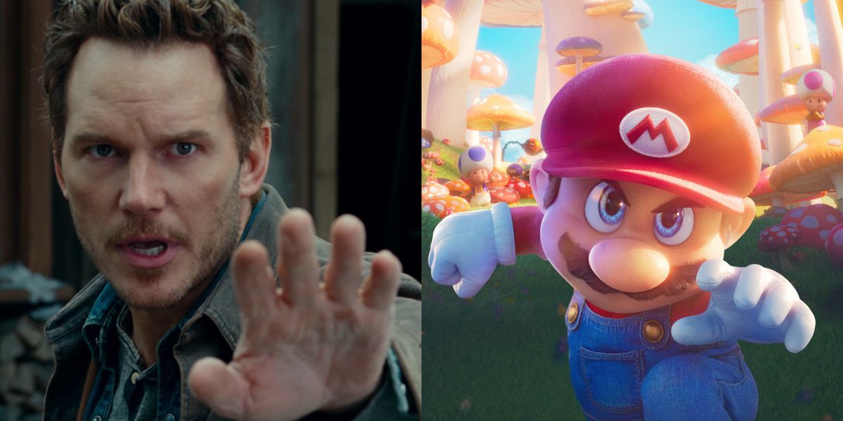 Chris Pratt alaturi de personajul sau din filmul Super Mario Bros, Mario