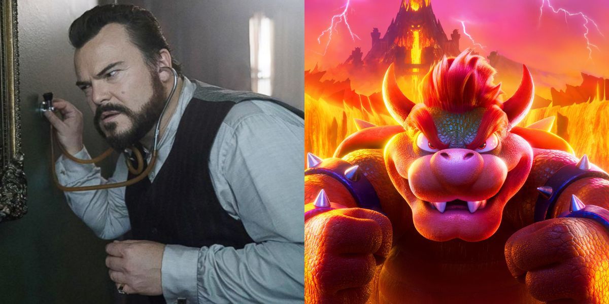 Jack Black alaturi de personajul sau din filmul Super Mario Bros, Bowser